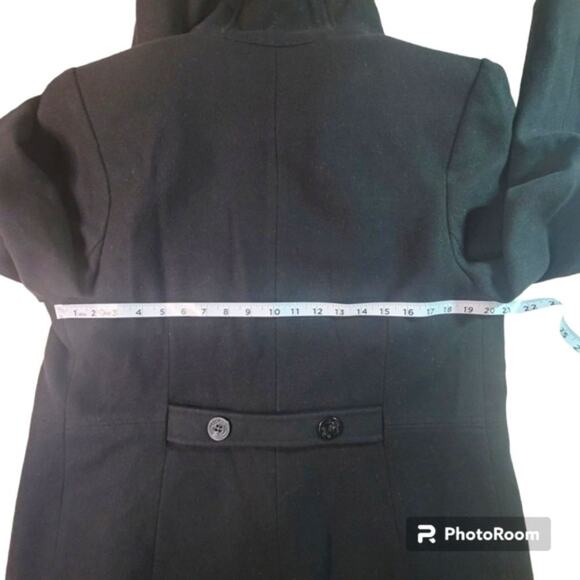 Herman Kay 100% Wool Double Breasted, Hooded, Black Pea Coat Sz S - Picture 5 of 9